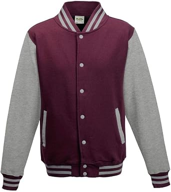 Just Hoods Varsity Jacket Unisex College Jacket, Womens Men Unisex, College Jacke 'Varsity Jacket', Burgundy/Heather Grey, XS