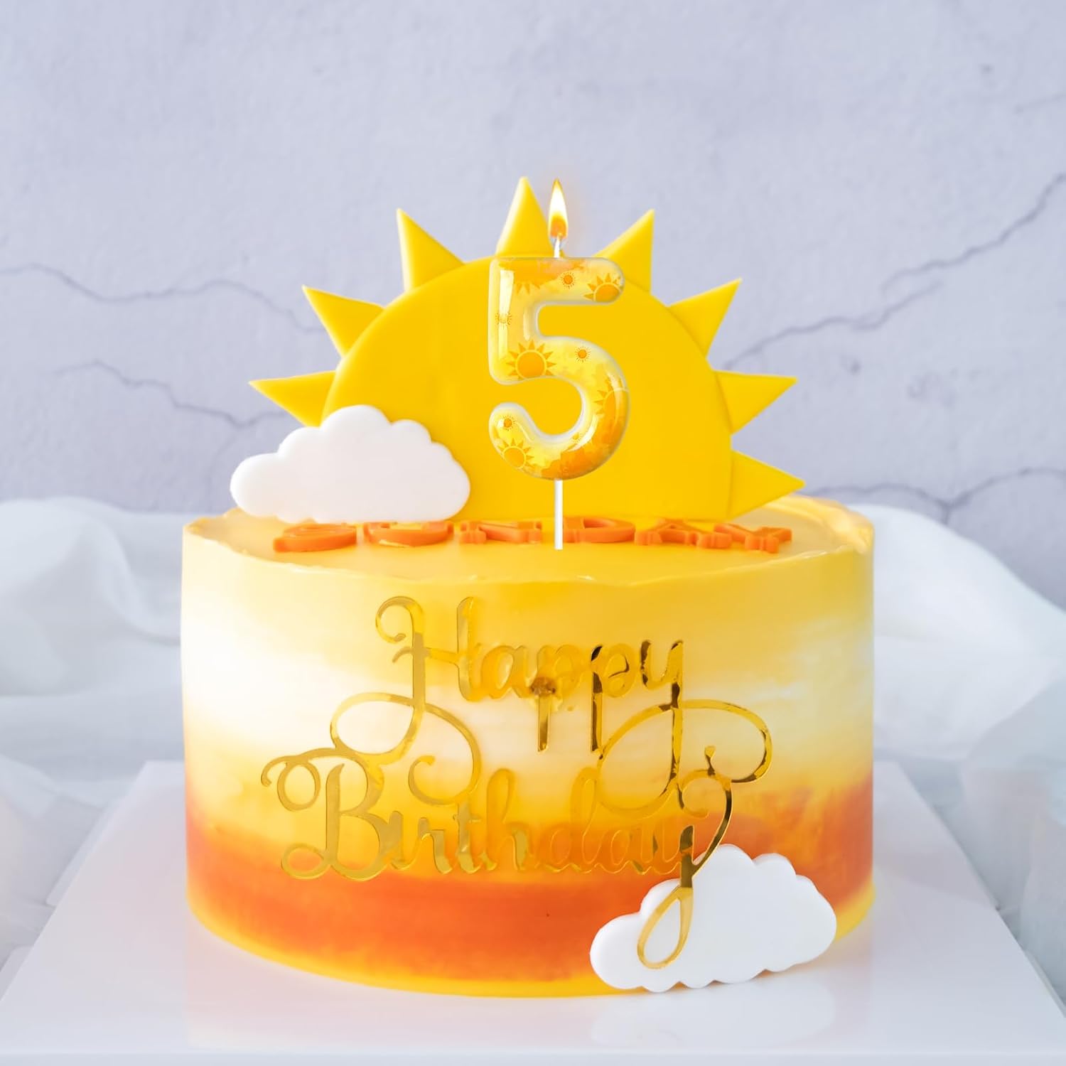 Sun-Themed Number 5 Candle, Suitable for Themes Such as First Trip Around The Sun, Space, etc.，for Celebrations, Parties, and Birthday Decorations (Yellow 5) image 4