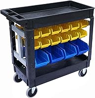 JEGS Heavy-Duty Utility Cart with 32 Bins, 500 lbs Capacity, Rounded Corners & Swivel Casters for Garage Organization
