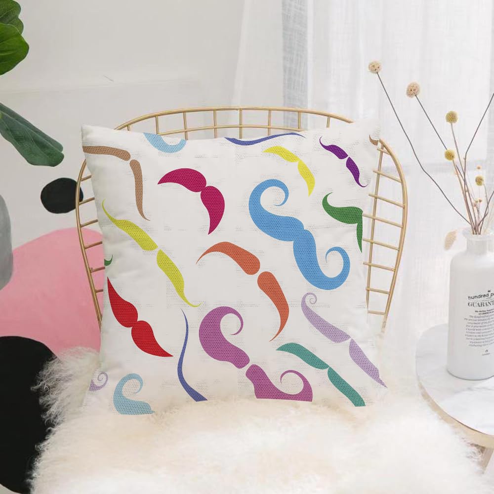 HYMSXW Cushion Cover,Throw Pillow Case Home Decorative for Living Room Bedroom Sofa Chair 20X20 Inch,colorful mustache wallpaper,Pillowcase 50X50cm