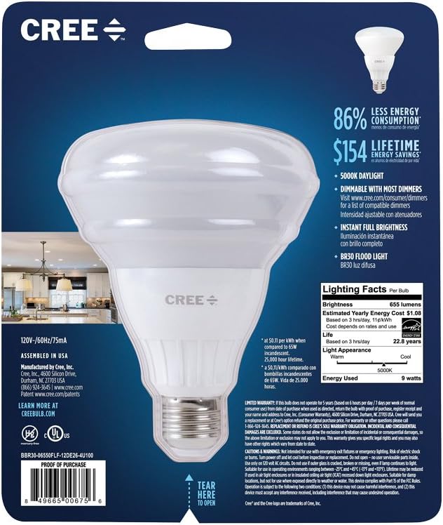 Cree BBR30-06500FLF-12DE26-4U100 65W Equivalent Daylight BR30 LED Flood Light Bulb