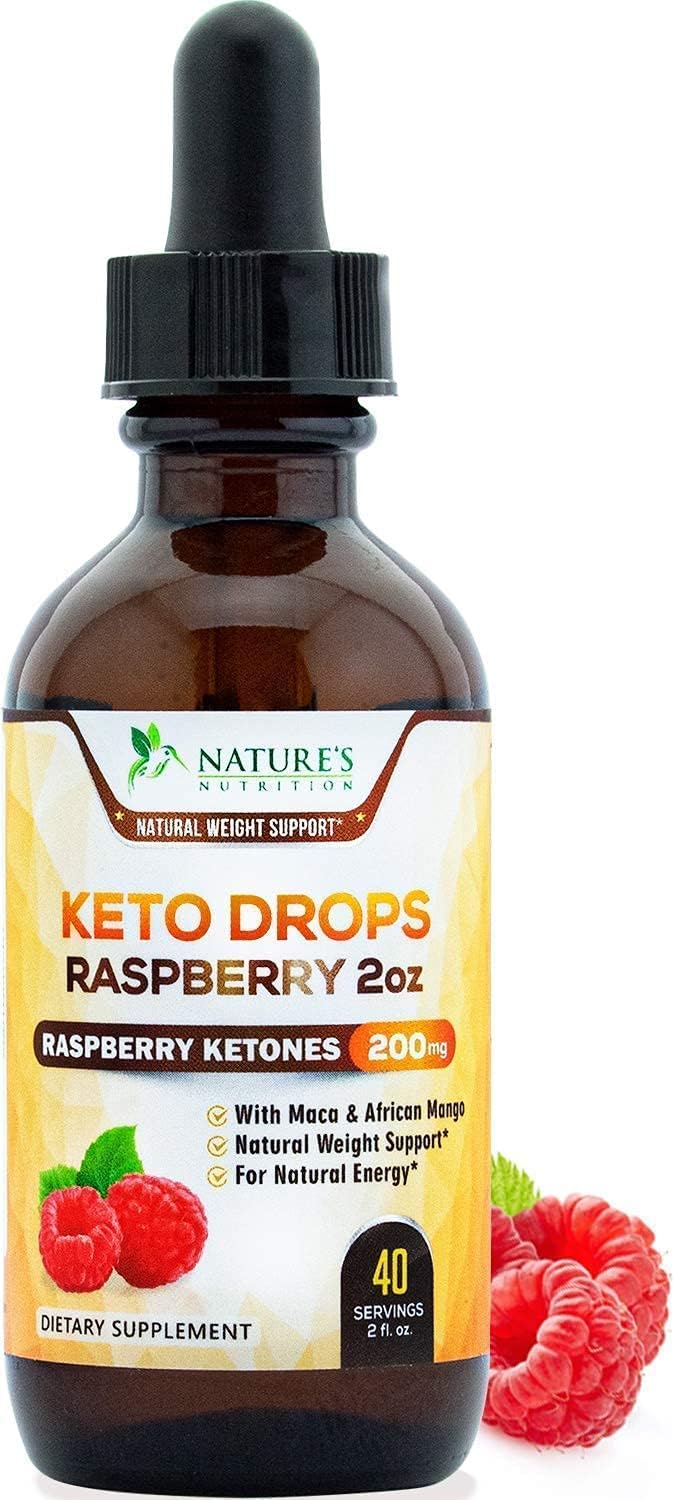 Keto Ketone Drops - Extra Strength Raspberry Ketones - Thermogenic Support with African Mango and Garcinia, Ketosis Diet Supplement, 2 oz Bottle