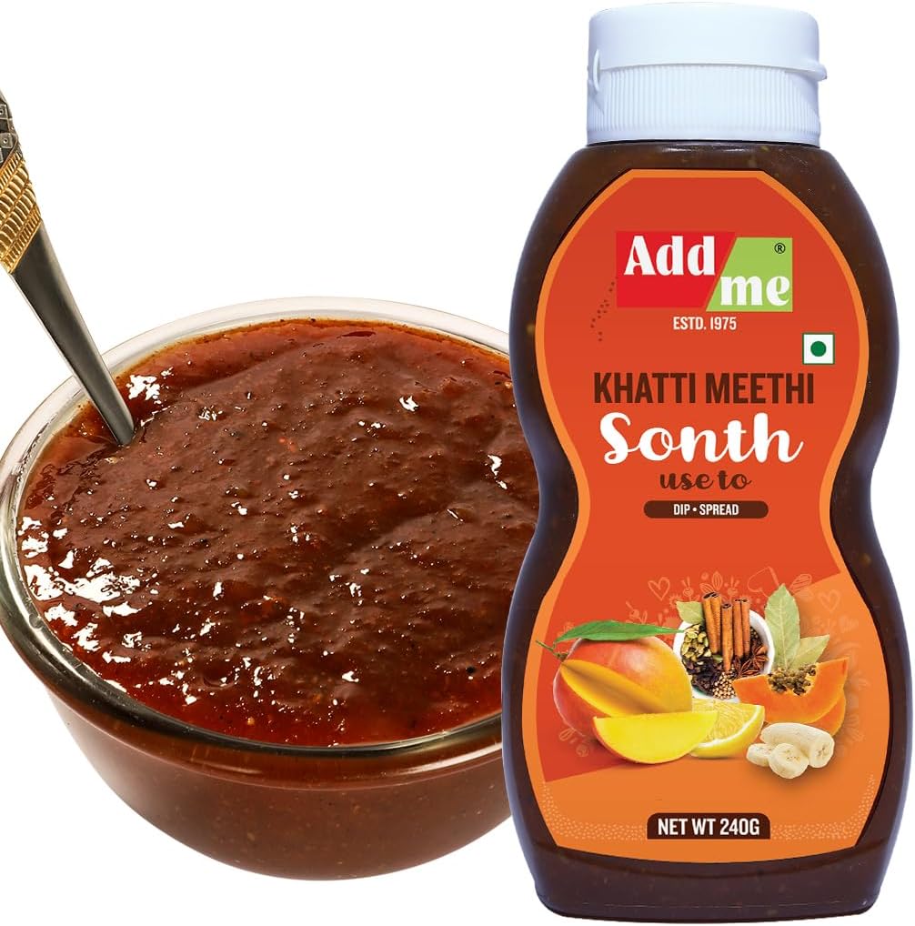 Add me Homemade Khatti Meethi Sonth Bhel Chutney 240gm, Sweet and Sour imli Chutney Sauce and dips Squeeze Bottle