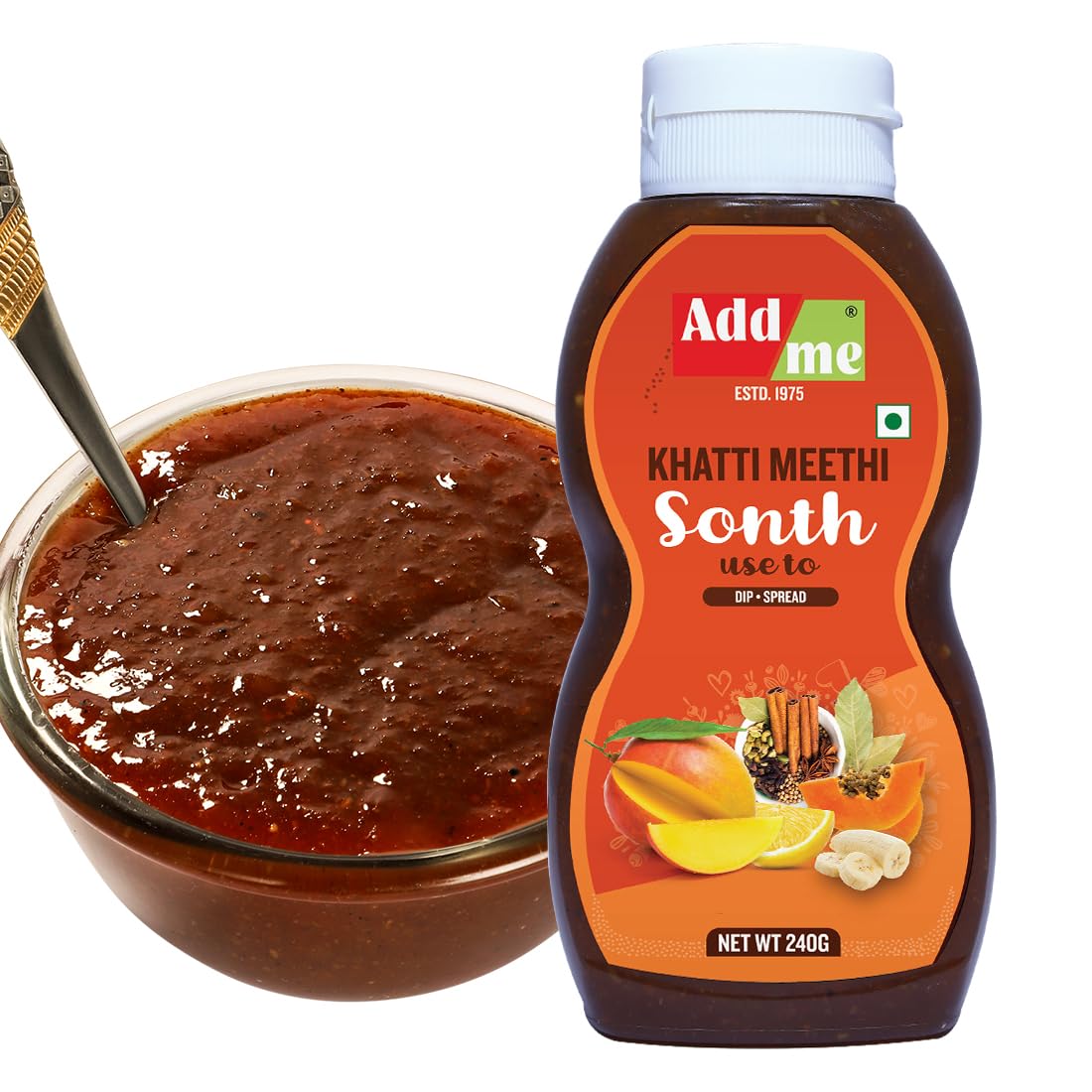 Homemade Khatti Meethi Sonth Bhel Chutney 240gm, Sweet and Sour imli Chutney Sauce and dips Squeeze Bottle