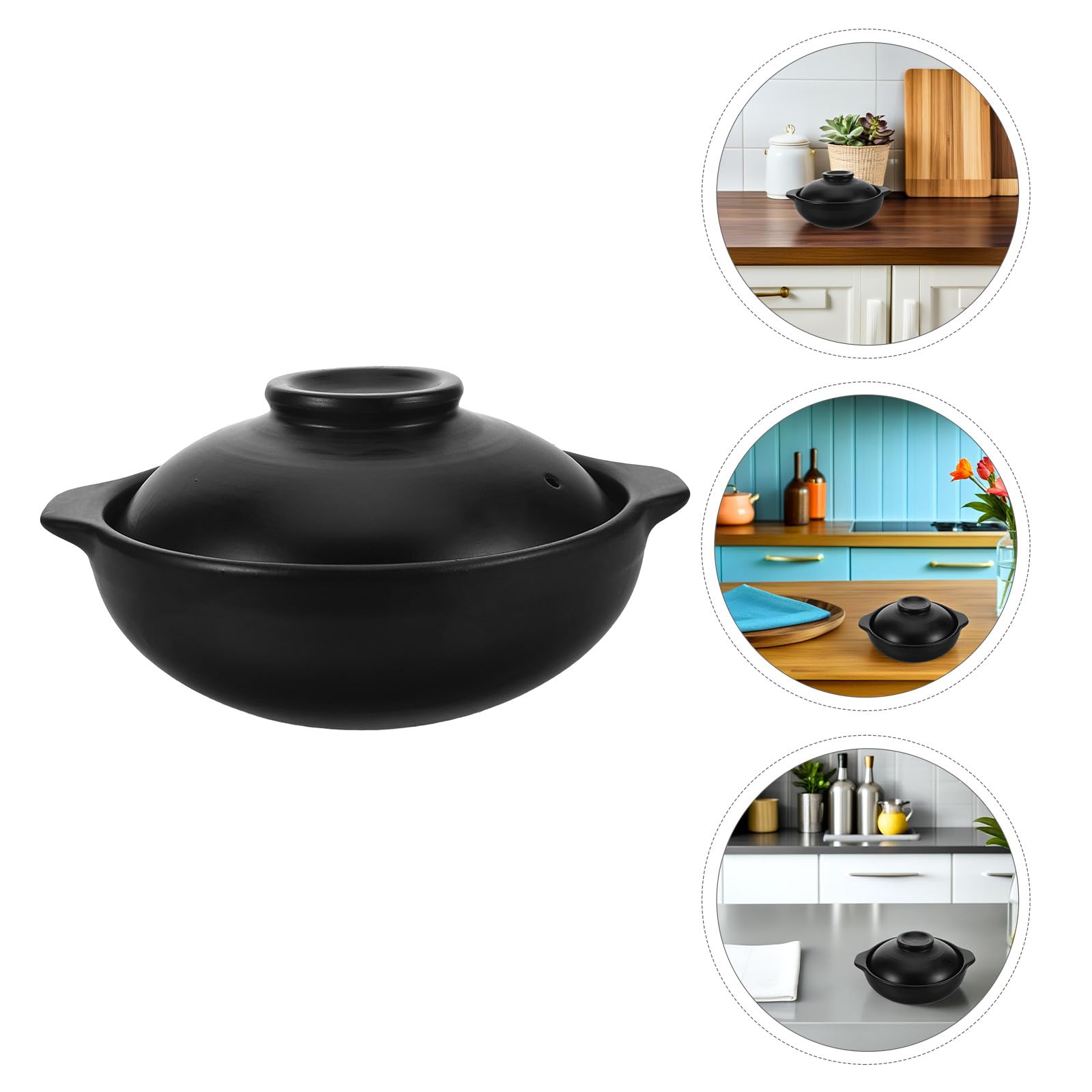 Abaodam Cazuela de Barro de 600ml con Tapa, Diseño Clásico y Ligera para Cocina y Restaurante, Mantiene el Arroz Comida Caliente con Material de Arcilla Resistente