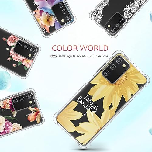 Miniatura 6 de Osophter Funda para Galaxy A03S con 2 protectores de pantalla de flores para niñas y mujeres, absorción de golpes, flexible de goma TPU para Samsung