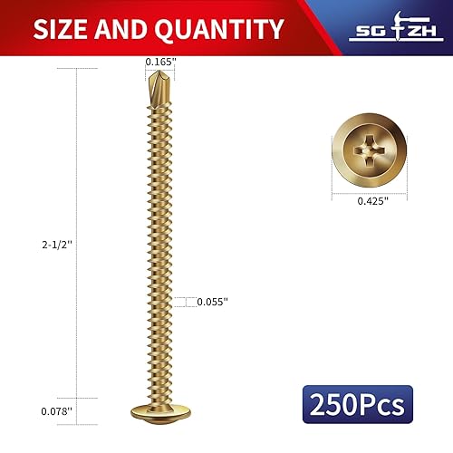 Miniatura 9 de Tornillos de chapa metálica #8 x 2 pulgadas, 100 piezas de bronce 410 tornillos Tek de cabeza de armadura de acero inoxidable Tornillos