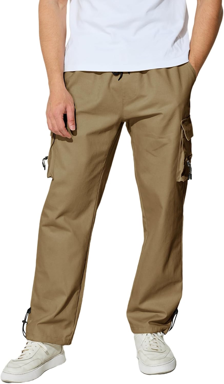 Men's Cargo Pants with Pockets Cotton Outdoor Elastic Waist Hiking Pants Casual Baggy Jogger Sweatpants - Image 2