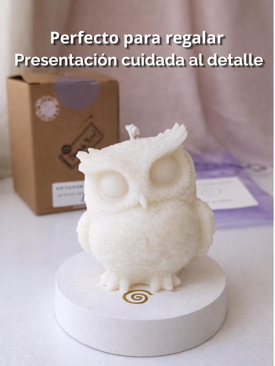 Vela decorativa búho de parafina con peana de resina | Hecha a mano | Aroma suave a miel y hierbabuena | Regalo original y decoración especial – KrisAromas