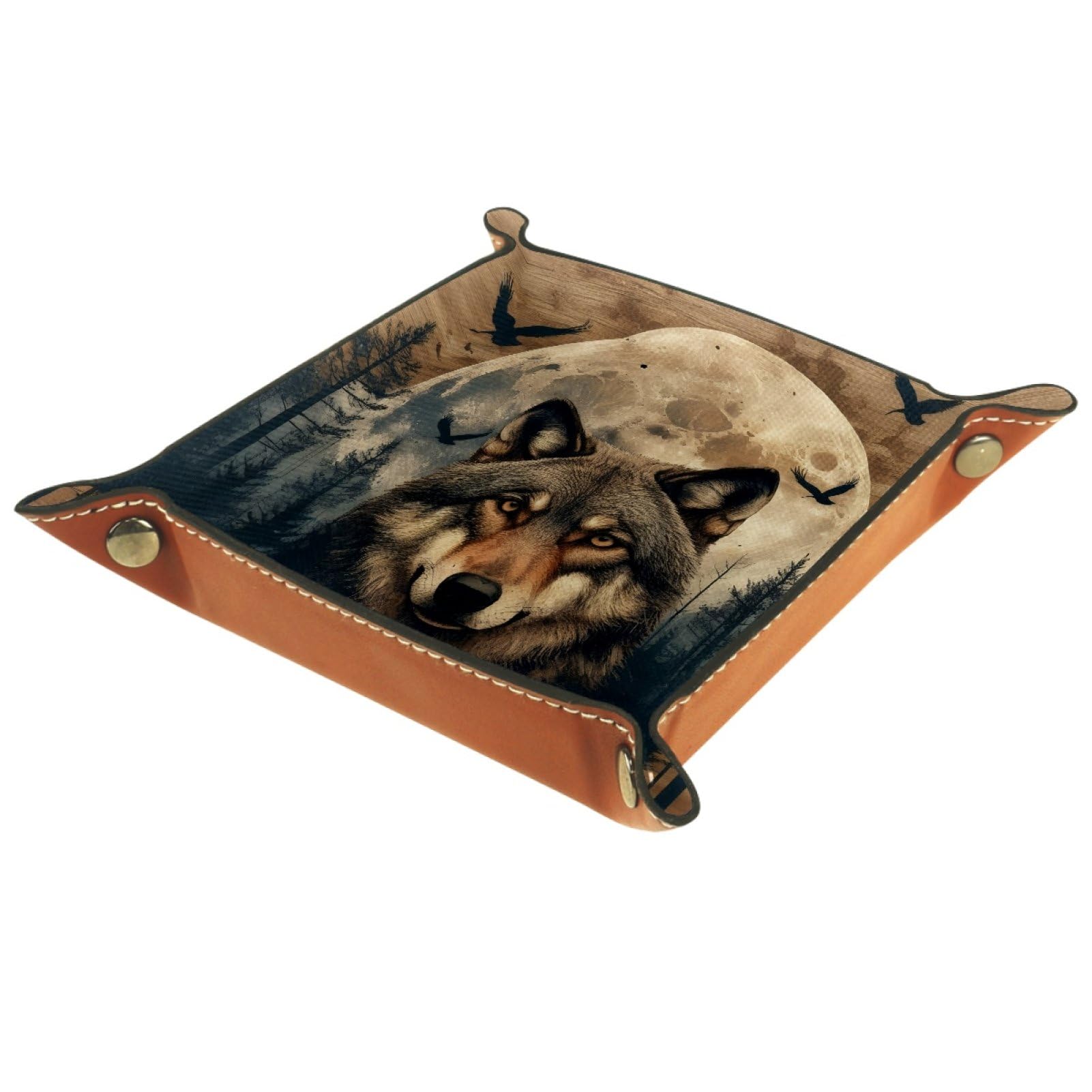 VAPOKF Wolf Moon Portable Folding Dice Rolling Tray, Microfiber Leather Dice Holder for Dice Games Like RPG, DND and Other Table Games