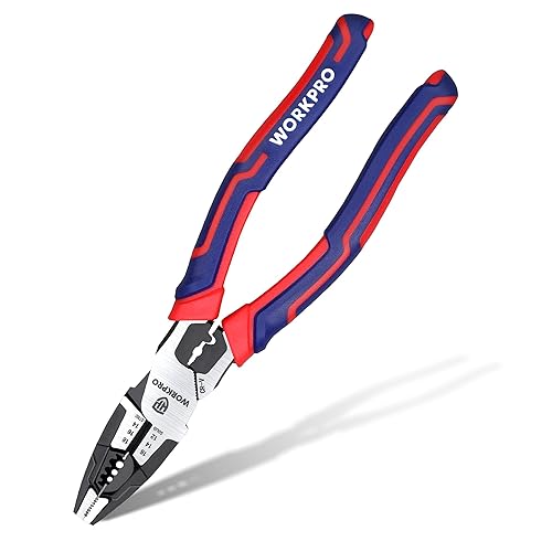 WORKPRO 6-in-1 Linesman Pliers with Wire Cutter and Stripper, 8 Inch Multipurpose Combination Pliers, Premium CRV Steel Hand Tool Plier for Twisting Cutting Wires and Clamping Screws