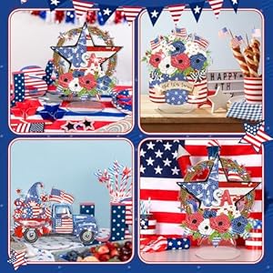 Frienda 3 Pcs Memorial Day Diamond Art Tabletop Decorations Patriotic Centerpieces 4th of July DIY Diamond Art Independence Day Desktop Ornaments for Table Tabletop Decoration