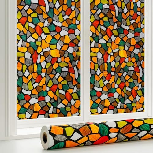 Image of WOO Home Frosted Glass Window Film & Stickers (18 X 36 Inchs) Privacy Window Cover for Home & Office - Easy Apply, UV Protection, Removable Decorative Film (Colour 3D Stone 1.5 X 3 SQFT)