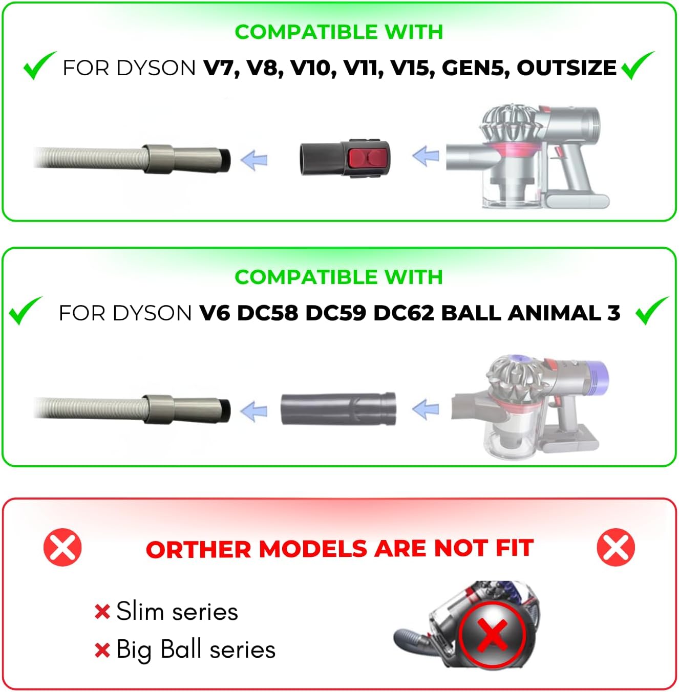 pet hair grooming brush vacuum attachment for dyson v7 v8 v10 v11 v15/v6 dc58 dc59, compatible with shark nv501/hv322/hv301 miele 1-3/8'' & small shop vacs 1.25" – cat/dog grooming brush
