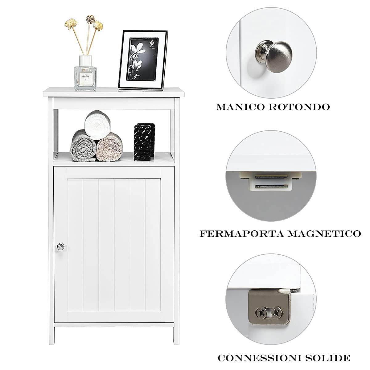 RELAX4LIFE Mobile da Bagno in Legno, Armadietto Bagno Salvaspazio, Mobiletto Multiuso per Corridoio e Ingresso, 40 x 30 x 70 cm, Bianco