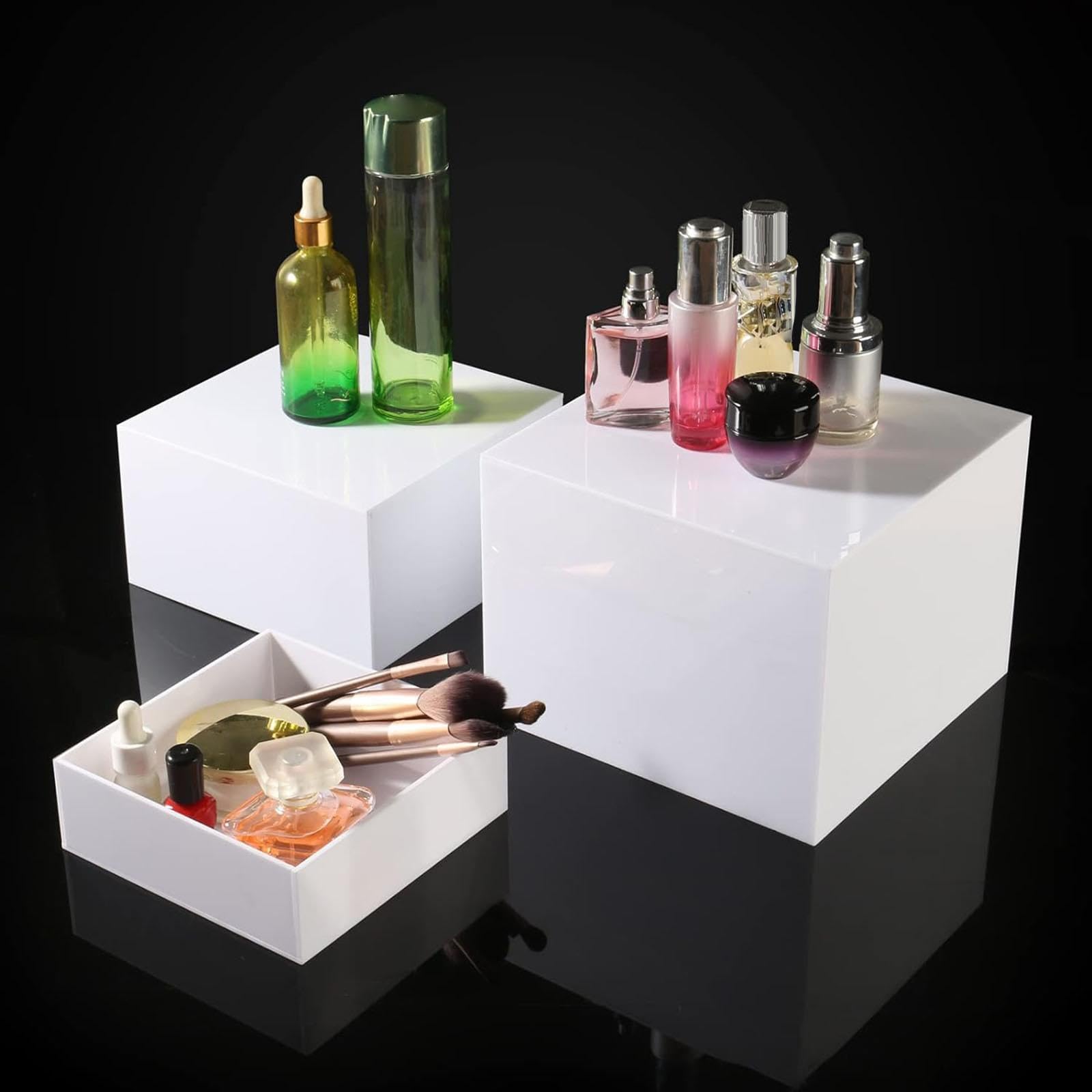 Sharplace 3X Buffet Riser Présentoir Alimentaire Dessert Présentoir Étagère Acrylique Cube Affichage Nidification Riser pour Anniversaire Artisanat Buffet, Blanc