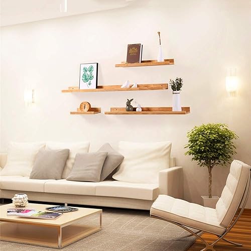 Miniatura 2 de Juego de 4 estantes flotantes de pared de madera, estantes decorativos para exhibición, estante organizador para inodoro, balcón, cocina