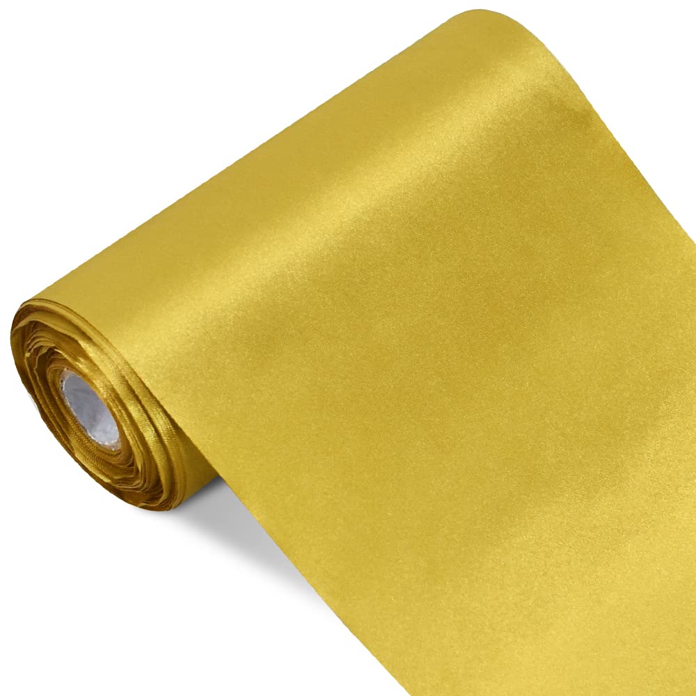 TONIFUL Dark Gold Wide Satin Ribbon - 150mm x 20m Gold Satin Ribbons Solid Fabric Ribbons for Gift Wrapping Halloween Tree Wedding Car Chair Pageant Sashes Grand Opening Festival Party Decor — image 1