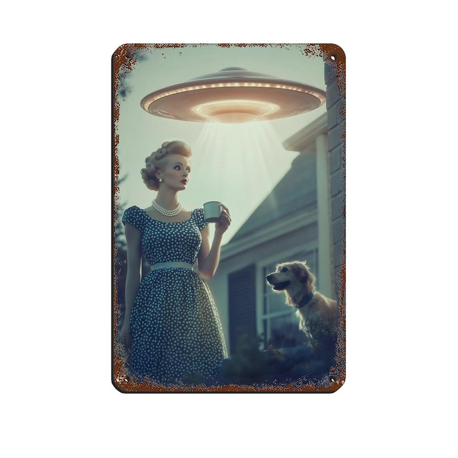Vintage UFO Encounter, Retro Sci-Fi Poster Tin Sign Vintage Metal Pub Club Cafe Bar Home Wall Art Decoration Poster Retro 8x12inch(20x30cm)
