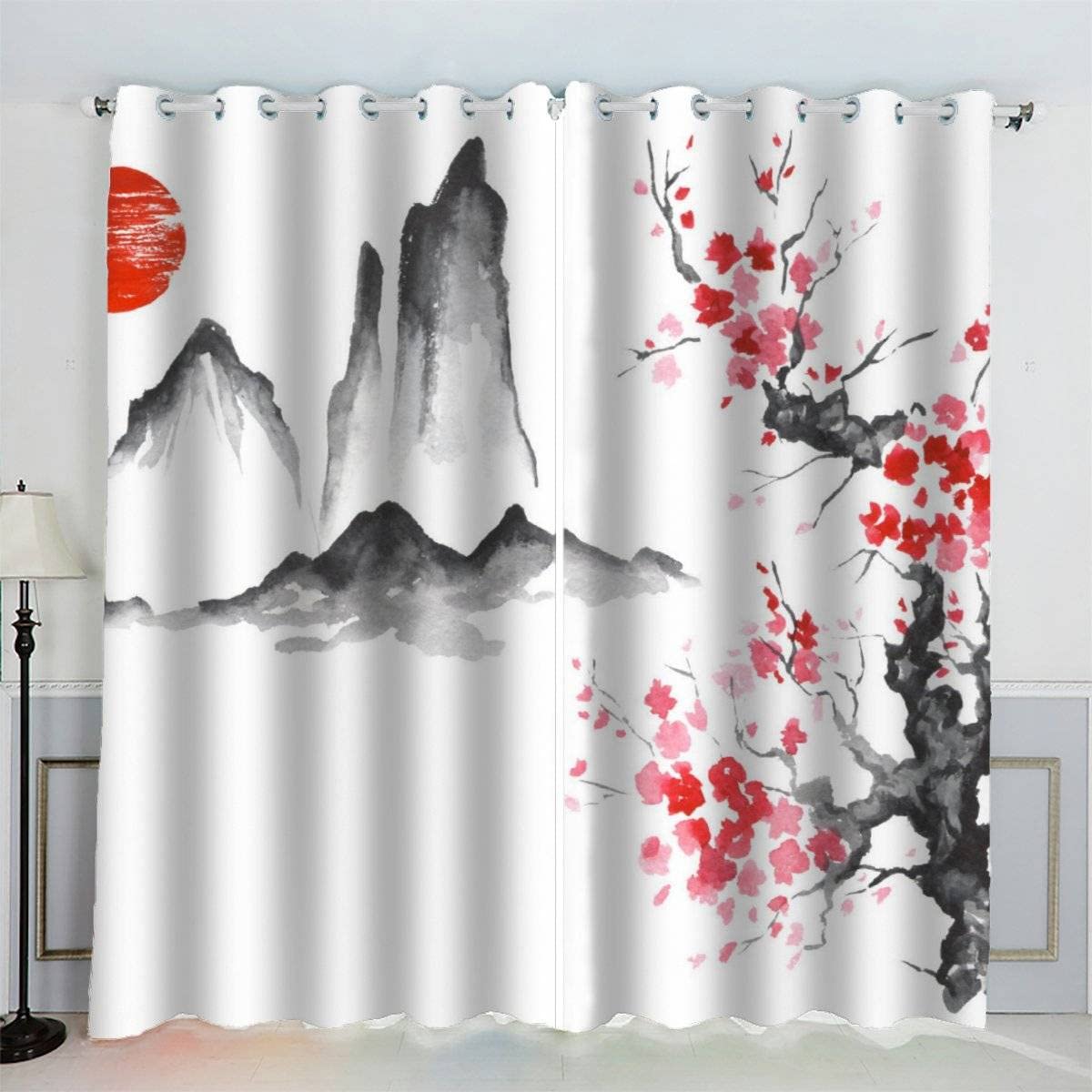 VASENA Blackout Curtains Japanese-style Japanese Ink Art Window Drapes Noise Reducing Polyester Fabric Blackout Curtain Panels for Living Room Thermal Drapery 2 Panels (W234xL183cm) — image 1