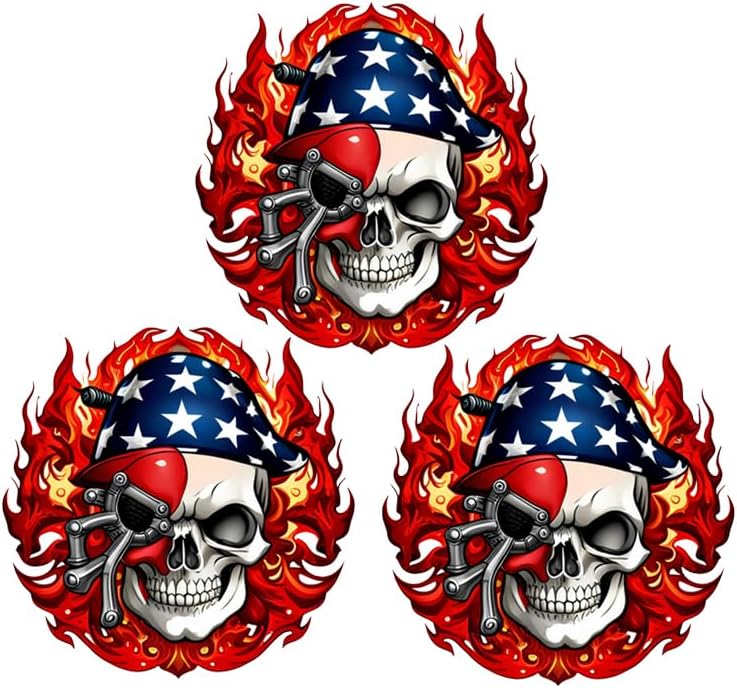 U-Sky Adhesivos de vinilo para transferencia de calor, diseño mecánico de fuego, diseño de calavera, 3 unidades