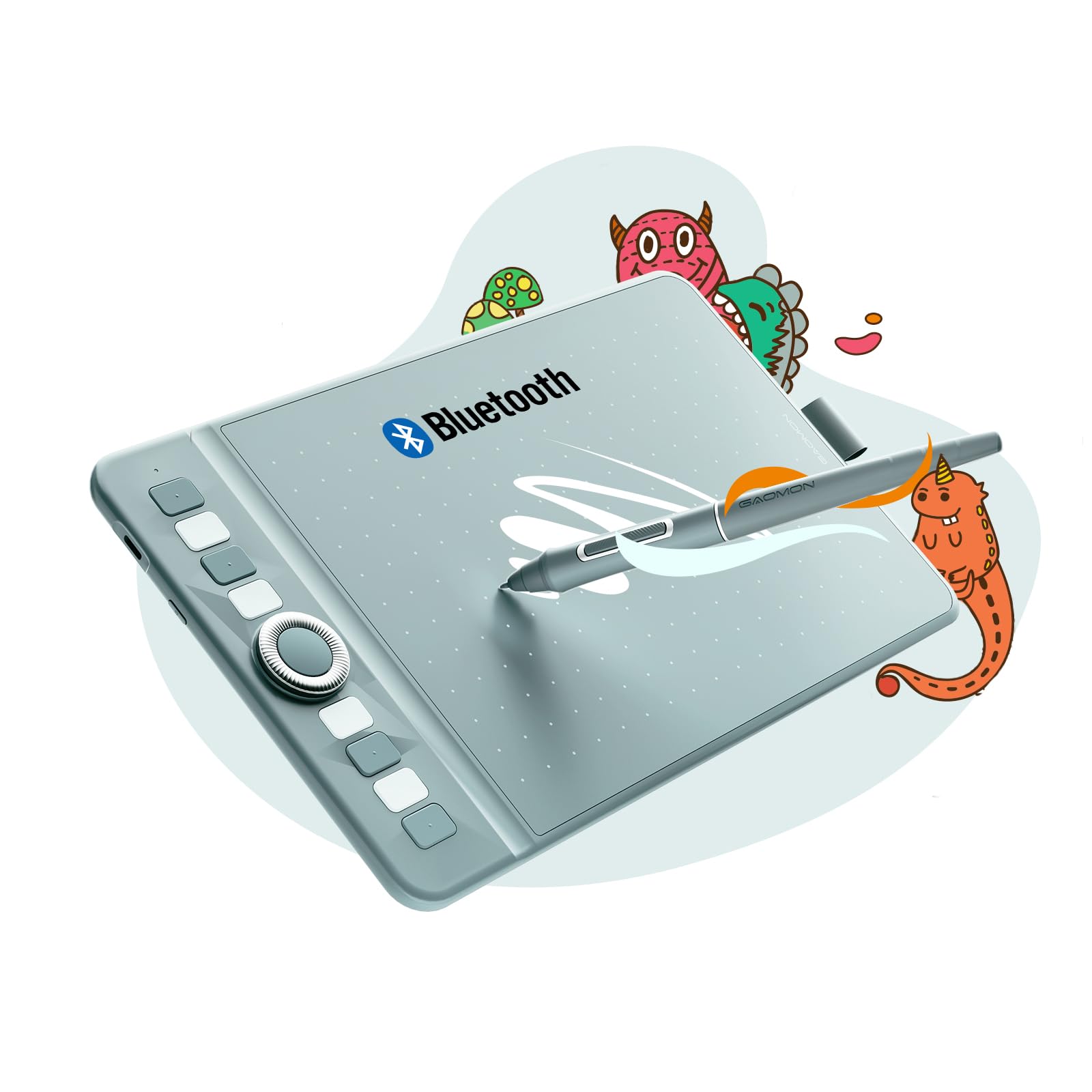 GAOMON WH851 Drahtloses Grafiktablett, Batteriefreier AP519 Digitaler Stift, 8 Programmierbare Drucktasten, Ideal zum Zeichnen, Studieren und Arbeiten (Grün)