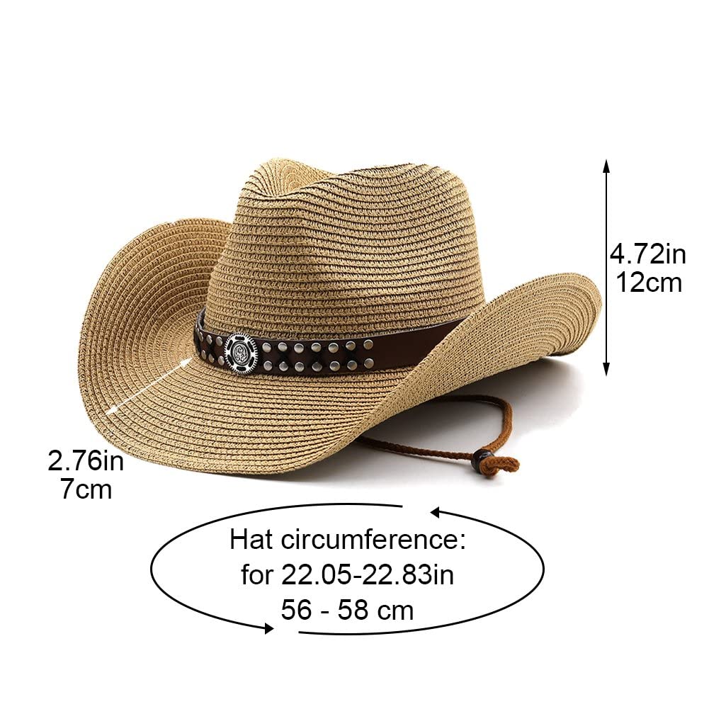 Wudaizhi Papel Natural Western Cowboy Hat Ancho Mujeres Men Summer Beach Sombreros De Paja Panamá Panama Jazz Sun Gorra