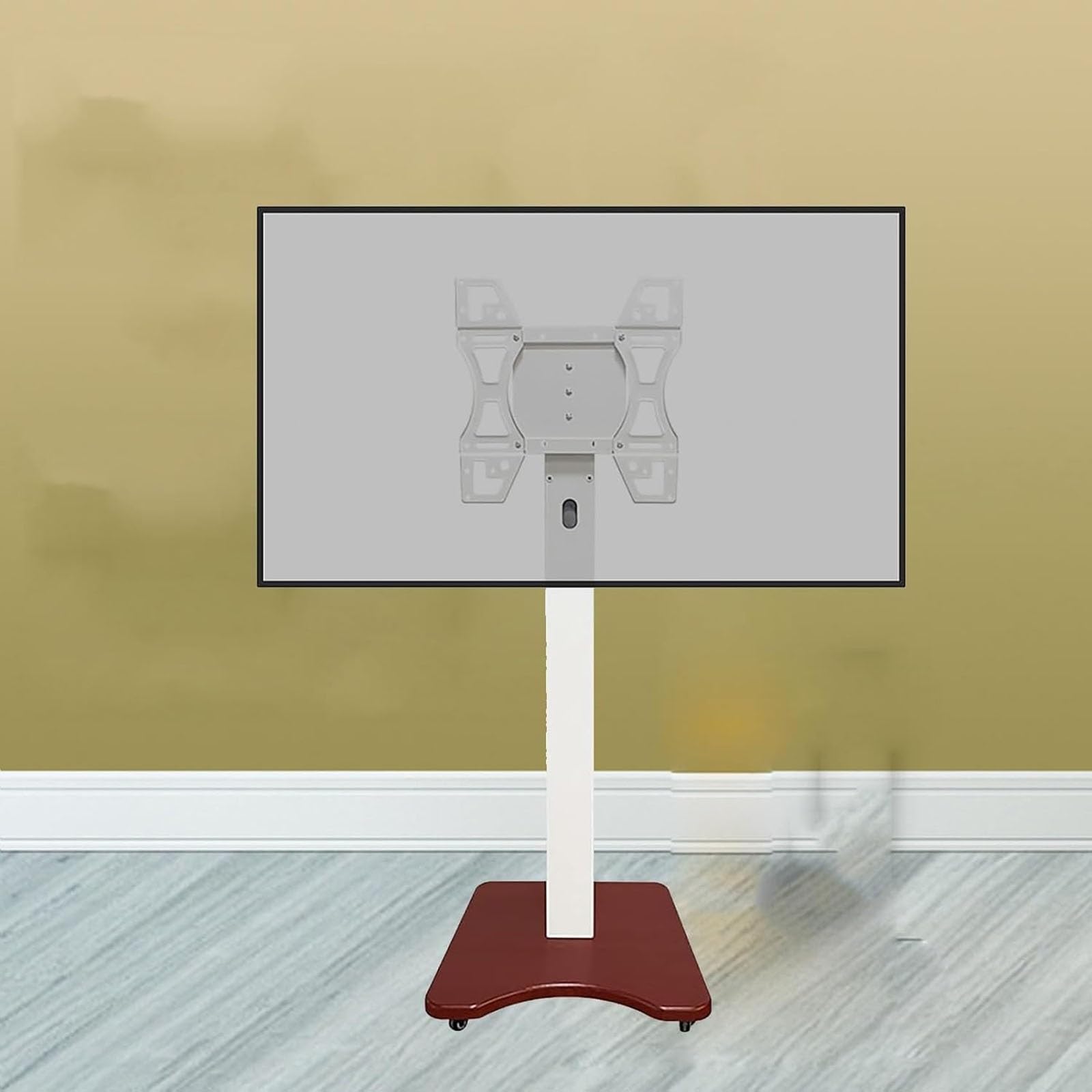 Support TV mobile pivotant 0-90° avec socle bois pour grand écran LED