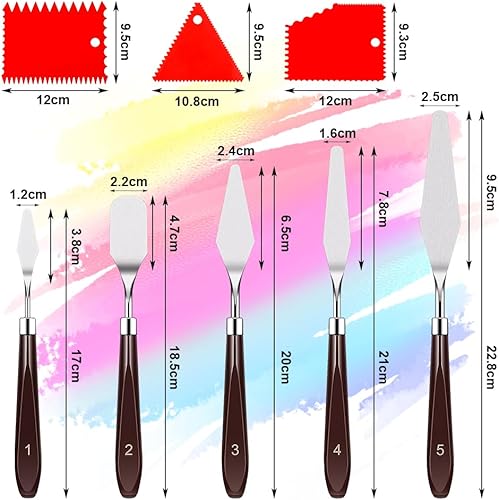 Miniatura 2 de Juego de cuchillos de paleta, 5 cuchillos de paleta de pintura de acero inoxidable con 6 raspadores de pintura de plástico, pintura al óleo,