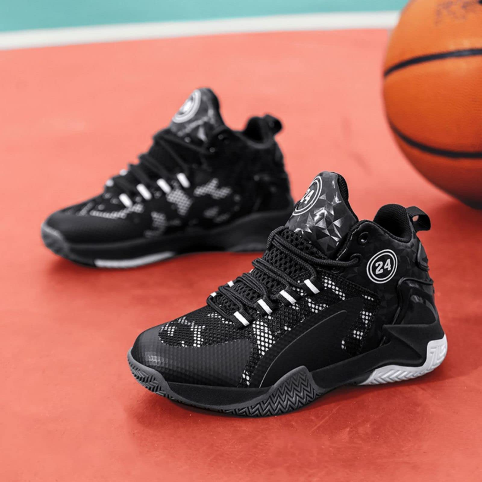 Chaussures de Basket-Ball, Chaussures de Basket-Ball pour Enfants, Chaussures de Sport avec Velcro, Chaussures de Sport