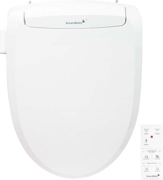 SmartBidet SB-100R Electric Smart Bidet Seat for Elongated Toilets with Remote Control, Stainless Steel Nozzle with Removable Nozzle Cap, Slim