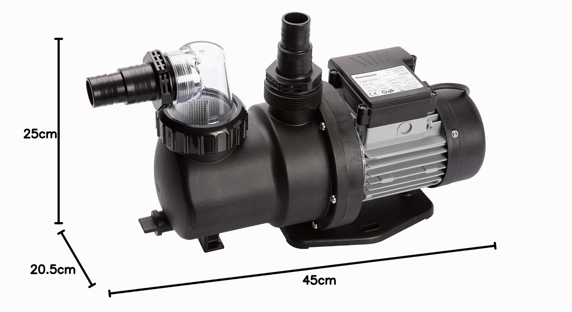 Steinbach 040920 SPS 75-1 Pompe de Filtration Auto-amorçante sans minuteur, Noir,Argent