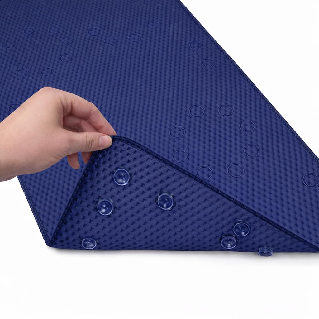Elaine Karen Navy Deluxe Bathtub Mat Non Slip, Soft Foam Bath Mats For Bathroom Tub, Bathtub Mat With Drain Holes, Suction Cups- 36” X 17”