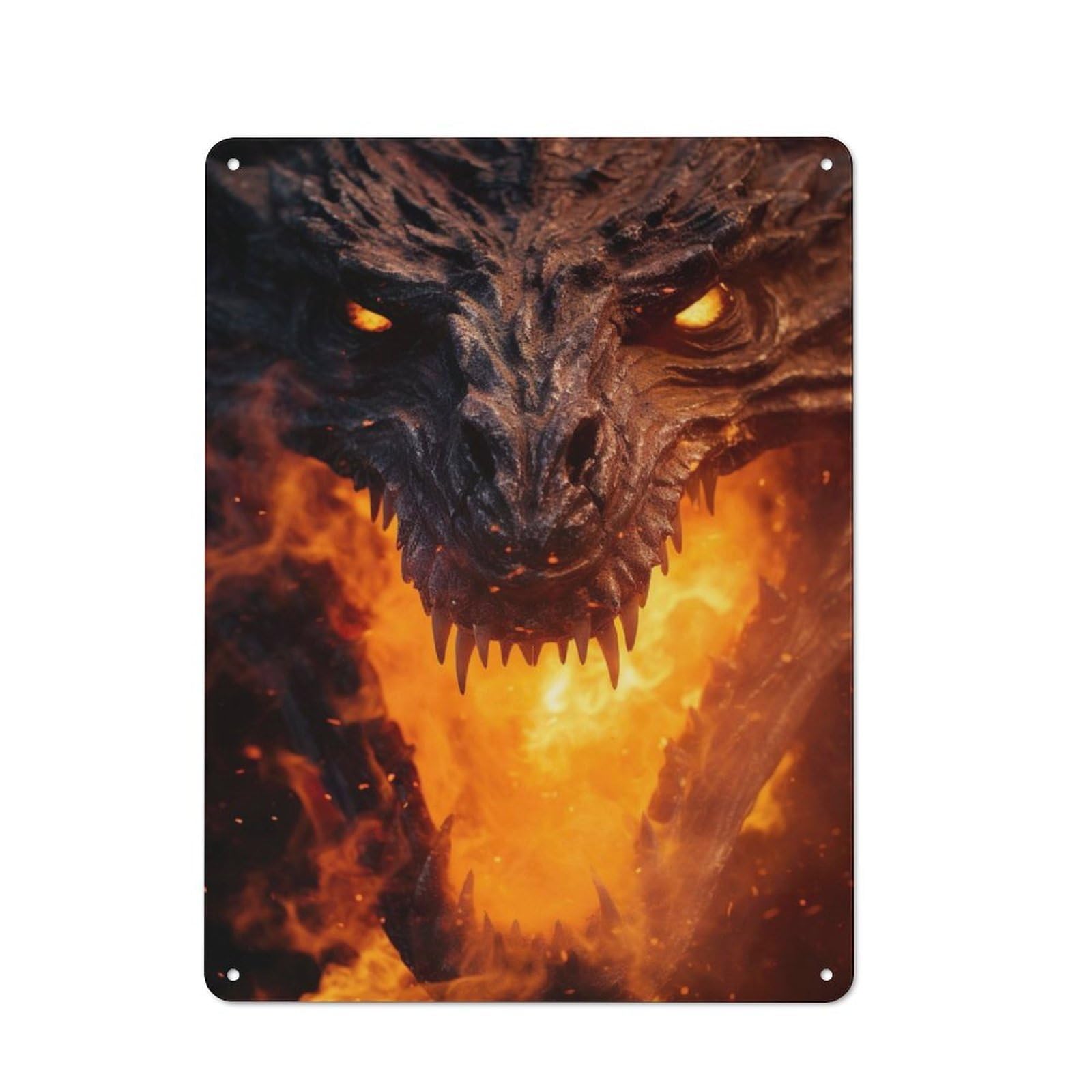 Junmoney Ancient Fire Dragon Rustic Tin Sign 40X30cm For Café Or Restaurant, A Decorative Christmas Gift For Hospitality Interior Collectors