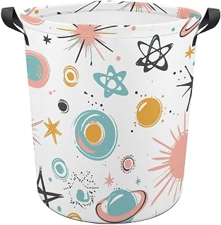 13.8 × 13.8 × 17.3 Inches Collapsible Laundry Baskets Retro Clip Art Style Printed Waterproof Laundry Hamper Foldable Dirty Clothes Storage Bin for Bathroom Bedroom Office