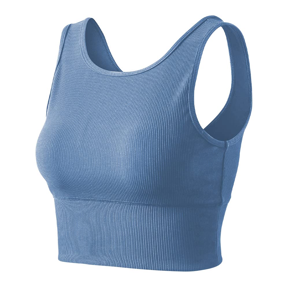 Workout Crop Tank Tops for Women Solid Comfort Sleeveless Shirts for Casual Sports Fitness Yoga Reversible Ribbed Tops