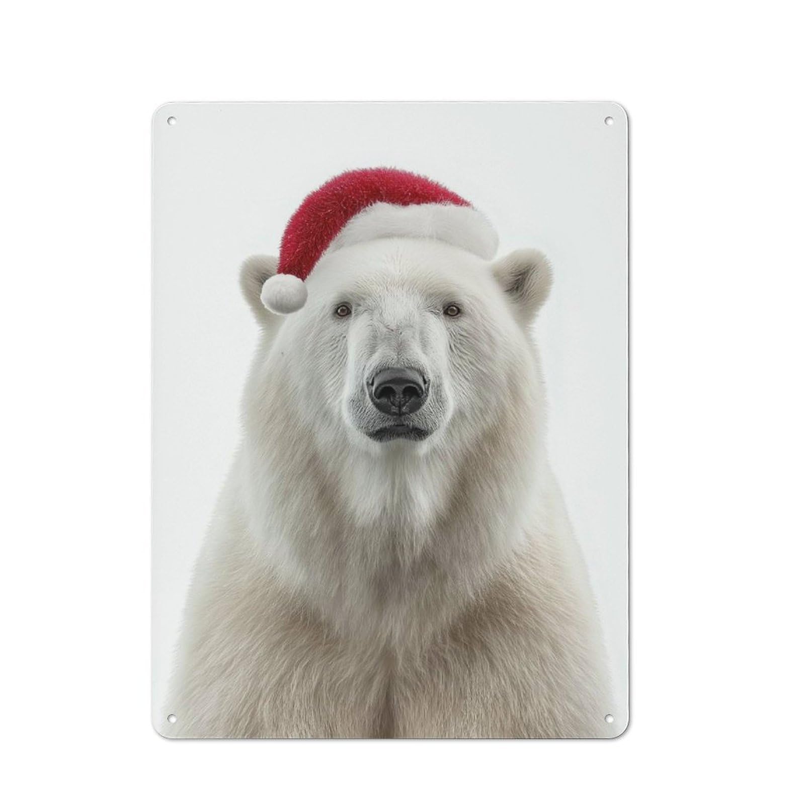 Junmoney Polar Bear With Christmas Santa Hat Printed Metal Sign 40X30cm For Café Or Restaurant, New-Space Wall Decor For Café Owners And Decorators
