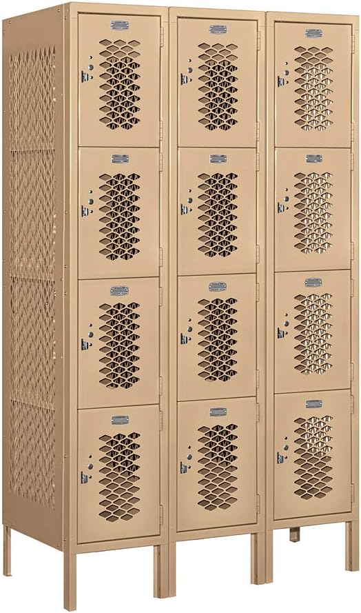 Salsbury Industries 74358TN-A 12" Four Tier Vented, 3 Wide x 5 Feet High x 18 Inches Deep, Assembled Metal Locker, Tan