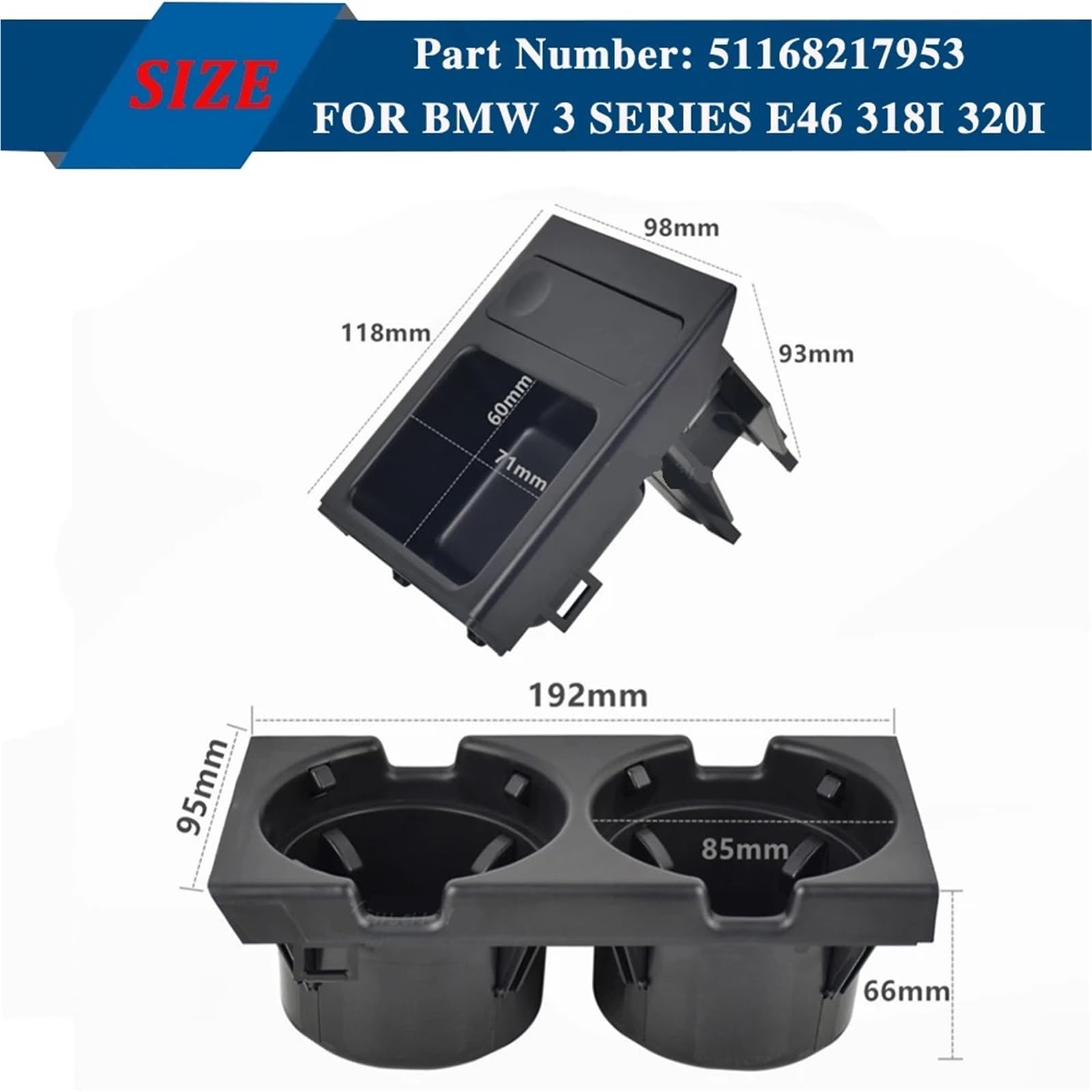 Konsola Środkowa Uchwyt na kubek z wodą i butelkę na napoje do konsoli środkowej samochodu BMW serii 3 E46 323i 318I 320I 98-06 51168217953(Carbon Set)