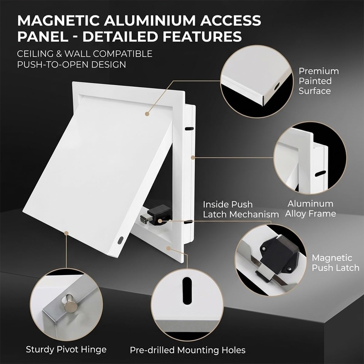 Trampilla de Inspección de Aluminio con Cierre Magnético, Puerta de Revisión Oculta. Panel de Acceso Alicatable para Techo y Pared en Plomería Baño, Montaje Empotrado Fácil.(White,150 x250 mm)