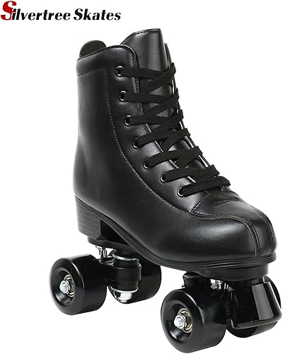 Miniatura 5 de Patines de piel sintética para mujer, con parte superior alta y bolsa de transporte, patines brillantes de cuatro ruedas