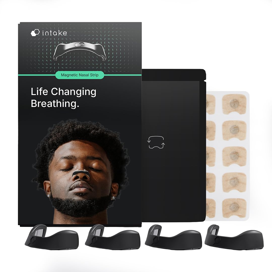 intakeBreathing Nasal Strip Starter Kit (15 Count, Black) - Boost Oxygen Intake, Reduce Snoring, Improve Sleep Quality - Sweat Resistant, Skin Safe Nasal Strips - Extra Strength Snoring Solution