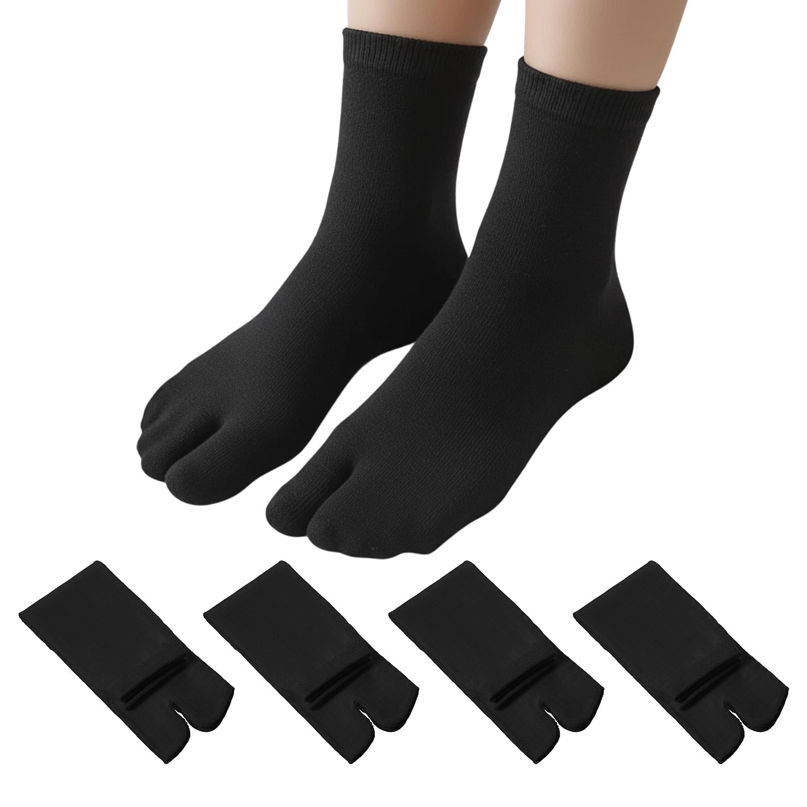 TIESOME 4 pares de calcetines japoneses Tabi para chanclas, calcetines elásticos de algodón con puntera dividida, calcetines separados para hombres y mujeres, Geta Samurai