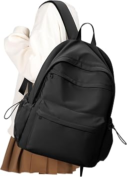 VGCUB School Backpack Waterproof Cute Aesthetic Simple High School Bag Lightweight Travel Casual Bookbag for Middle Girls Boys College Basic Teen Backpacks Women Men Black