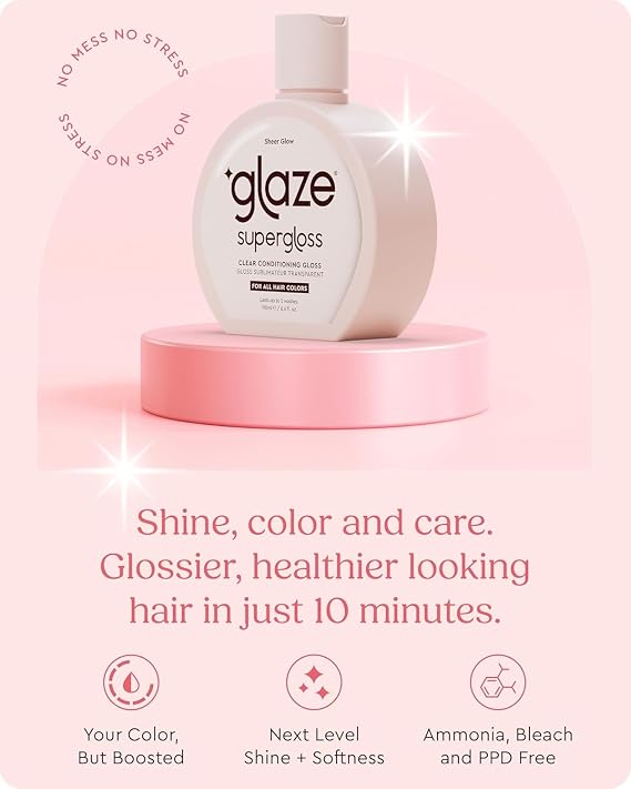 Glaze Supergloss Sheer Glow Clear Hair Gloss Mini - Smooths, Lightweight, Adds Mirror Shine, Improves Look of Damaged Hair - Travel Size - 50 ml
