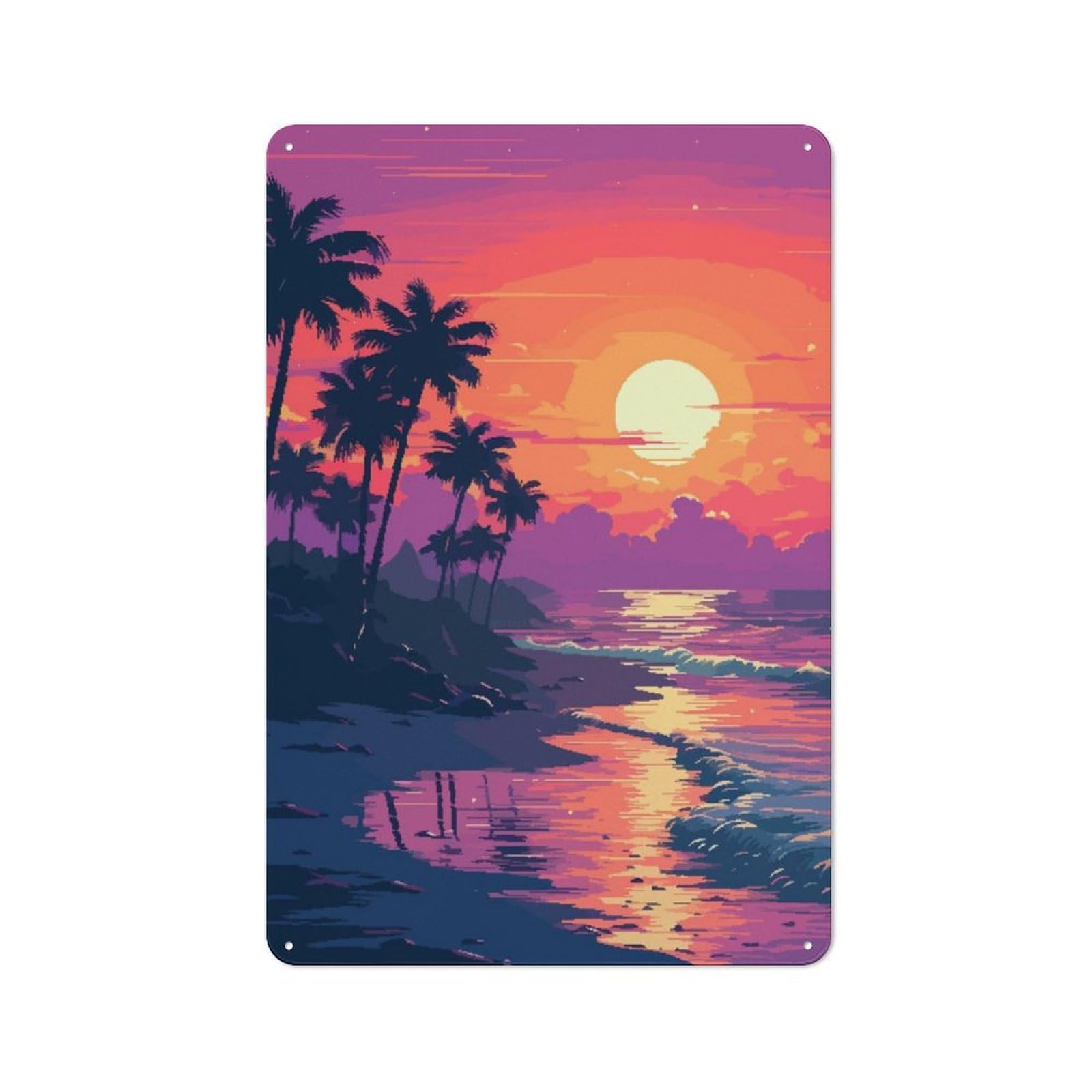 Junmoney Socal Sunset Pixel Art Rustic Metal Plaque 30X20cm For Guest Room Or Hallway, For Home Interiors, Feature Walls And Decorative Displays