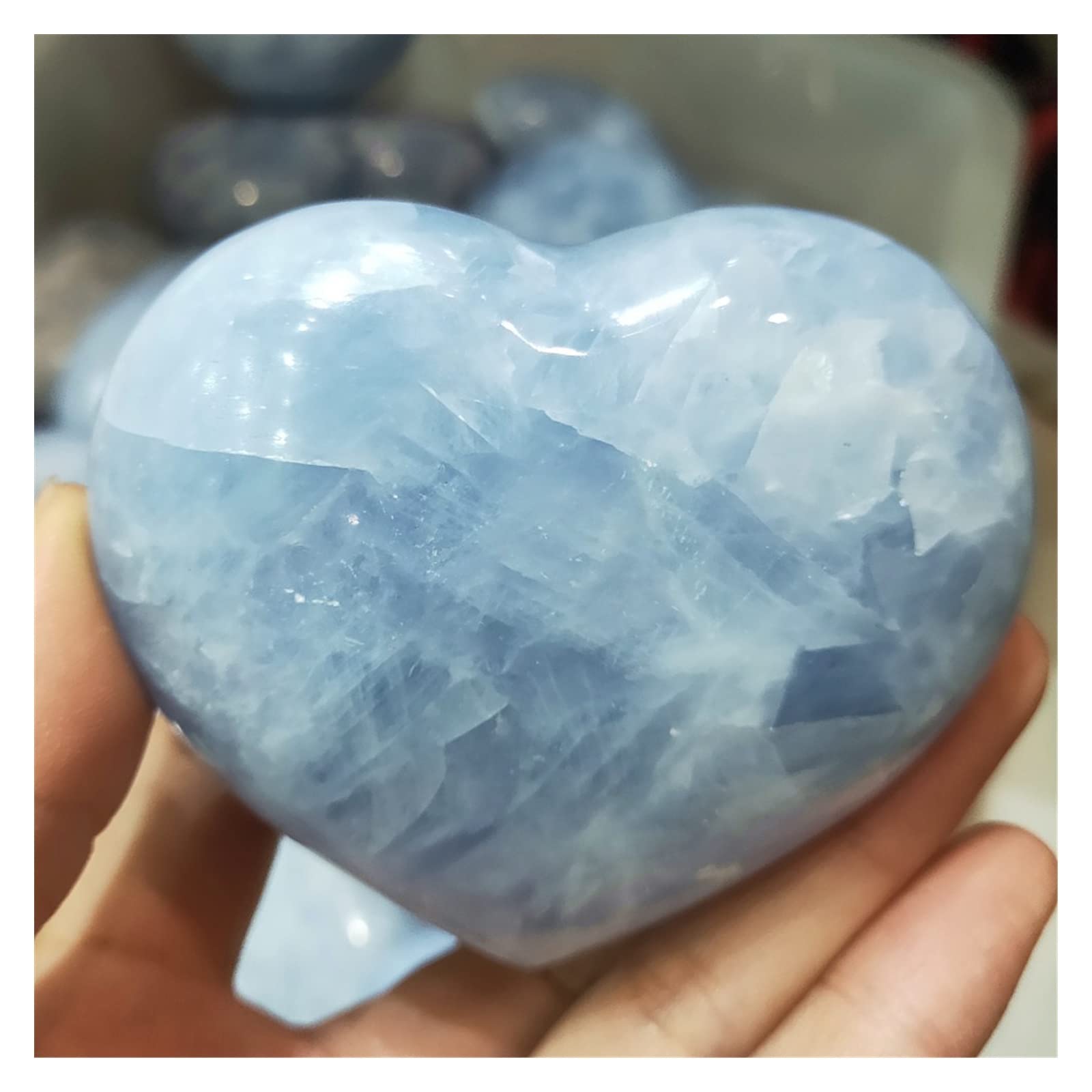 Cuore di Cristallo Naturale Fatto a Mano Celestite Quarzo Pietre preziose Blu Cuori di Pietra Cristalli da Collezione in Equilibrio Decorazione Collezioni di casa (Size : 400-500g)