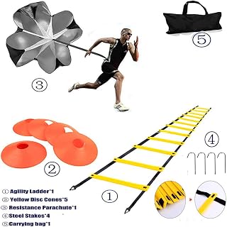 Agility Ladder, Speed Training, Soccer Agility Speed Training Equipment, 20ft Agility Ladder, 6 Soccer Cones, Running Parachute, Basketball Football Soccer Training Equipment for Kids, Youth, Adults