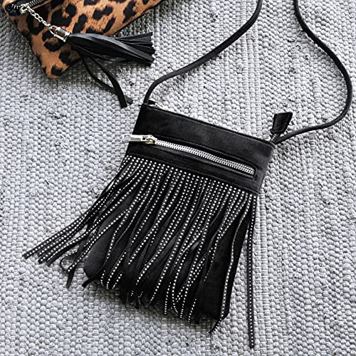 HOXIS Tassel Velvet Crossbody Bag Bling Glitter Purse Sparkle Women Evening Bag4