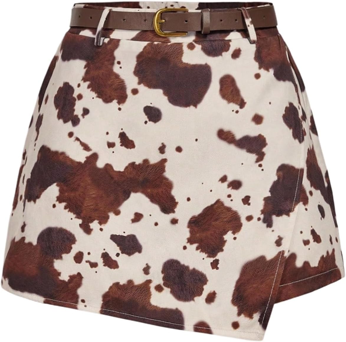 SweatyRocks Women's Cow Print Shorts High Waist Asymmetrical Wrap Skorts